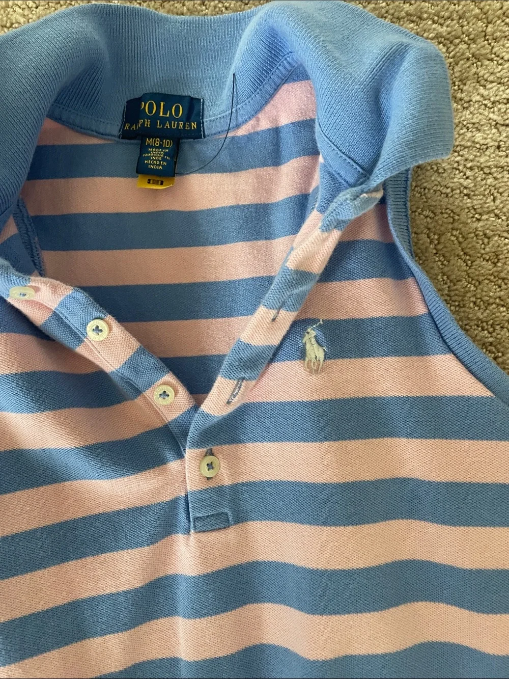 Ralph Lauren girlsBlue and Pink Striped Sleeveless Polo dress